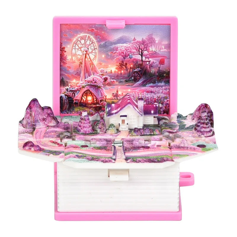 3D Stereoscopic Dinosaur Folding Bomb Book Mini Keychain Space Astronaut Puzzle Castle Decompress Creative （Random Background）