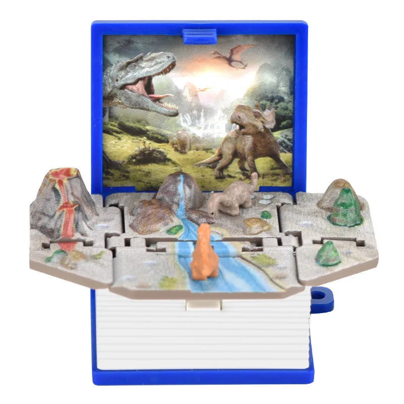 3D Stereoscopic Dinosaur Folding Bomb Book Mini Keychain Space Astronaut Puzzle Castle Decompress Creative （Random Background）