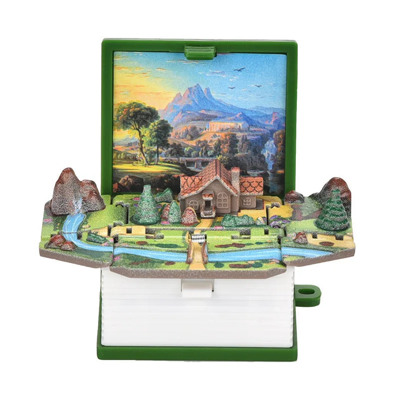 3D Stereoscopic Dinosaur Folding Bomb Book Mini Keychain Space Astronaut Puzzle Castle Decompress Creative （Random Background）