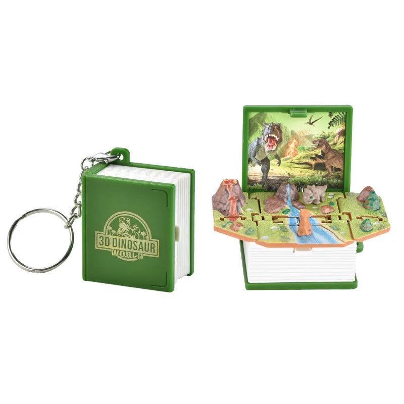 3D Stereoscopic Dinosaur Folding Bomb Book Mini Keychain Space Astronaut Puzzle Castle Decompress Creative （Random Background）